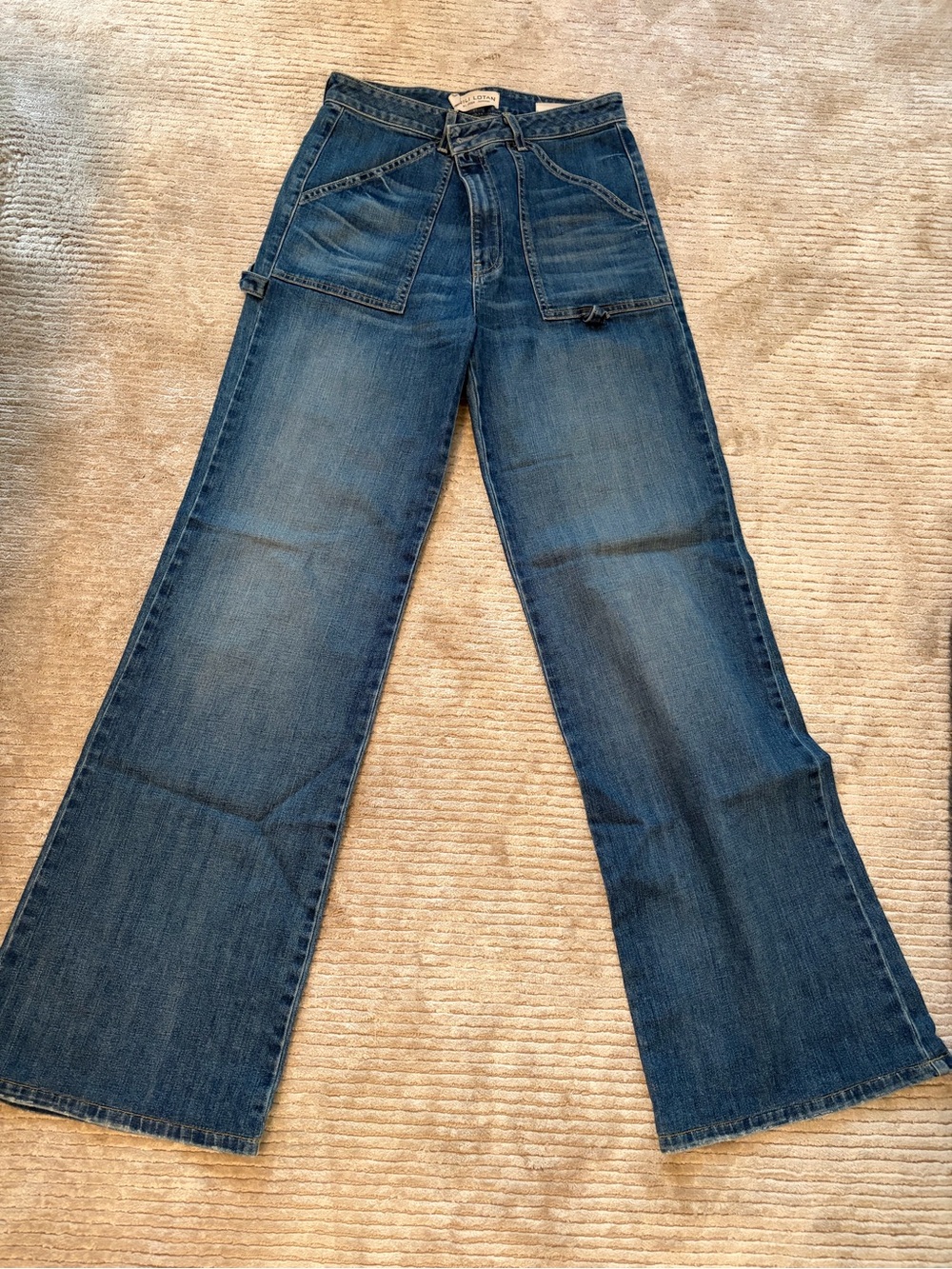 Nili Lotan Quentin Indigo Wide-Leg Jeans with Patch Pockets size 29